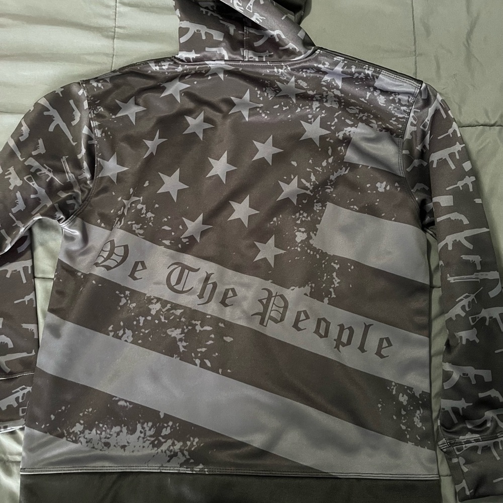 Patriotic Gray Hoodie with Flag Design